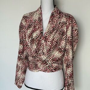 Express Brown and Tan Wrap Crop Blouse size S